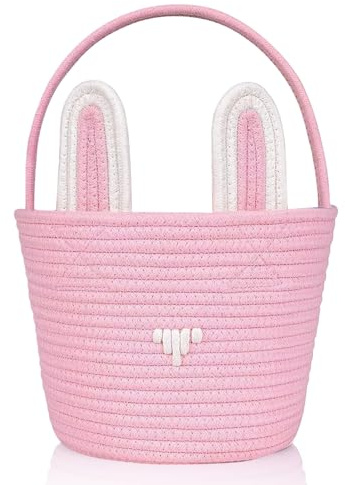 Richaa Easter Basket for Kids, Woven Bunny Egg Hunt Basket with Handle, Empty Easter Gifts Buckets for Boys, Girls