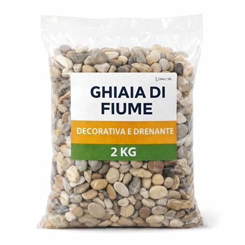 Ghiaia di Fiume 2 Kg – Pietre Decorative Naturali Drenanti per Giardino, Vasi e Aiuole – Ciottoli per Decorazione e Drenaggio – LEMAG SRL