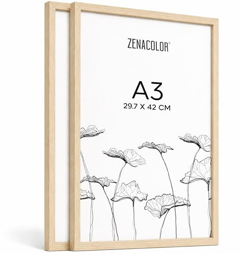 Zenacolor Bilderrahmen 2er-Set A3, Holz Eiche - Schutzfolie Gegen Kratzer, Flexibel Aufhängbar Oder Freistehend