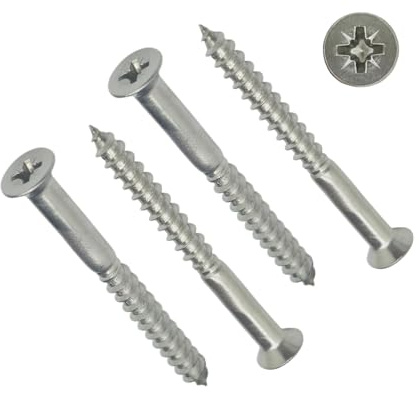 TERF® 5.5mm X 50mm (No.12 X 2'') Pozi Flat Countersunk Stainless Steel A2 (304) Screws For Wooden Timber Chipboard MDF PVCu and General Use Screw Size 5.5 X 50mm - Pack of 20