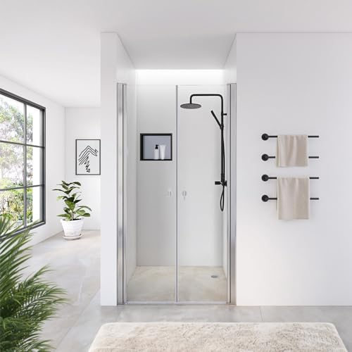 Home Deluxe - Duschabtrennung LAVEA - Klarglas - Maße: 140 x 195 cm - 6 mm nanobeschichtetes Sicherheitsglas, inkl. Scharniere und Montagematerial I - Duschtür Pendeltür Duschtrennwand Nischentür