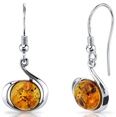 Peora Genuine Baltic Amber Drop Earrings for Women 925 Sterling Silver, Floating Round Shape, Rich Cognac Color, Fishhooks, Real Baltic Amber Earrings for Adults, 100% Natural from Baltic Region