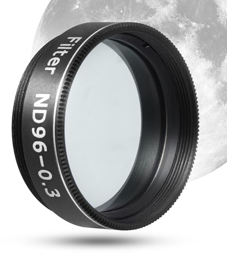 Astromania Telescope Filter Moon Filter 1.25 inch, Neutral Color Filter ND96-0.3 with 50% Light Transmission Reduces Moon Glare&Enhances Lunar Crater Detail, Work with Telescope Accepts 1.25 Eyepiece
