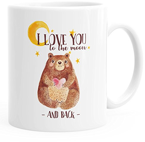 MoonWorks Kaffee-Tasse Bär mit Herz Watercolor I Love You to The Moon and Back Geschenk-Tasse Liebe einfarbig weiß Unisize