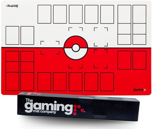 Gaming Mat Company 2 spelare kompatibel Pokémon-lekmatta för Pokémon-kort – 28 tum x 18 tum x 0,1 tum röd och vit stridsmatta stadion bräda för Pokemon TCG lekmatta spel & Pokémon-matta samlarkort