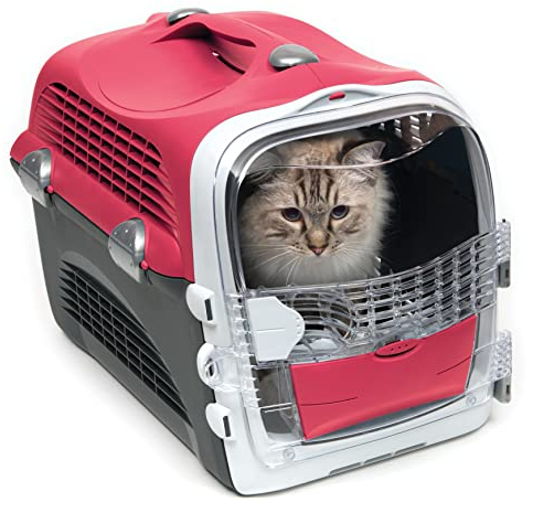 Catit Cabrio Carrier, Transportbox fuer Katzen, 51 x 33 x 35cm, rot/grau