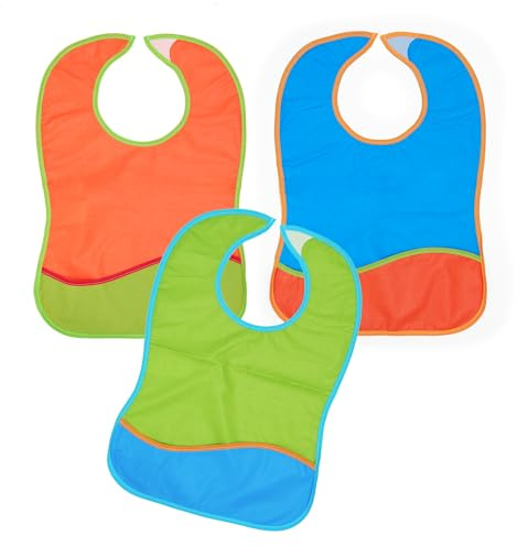 Ti TIN Confezione 3 Bavaglini Impermeabili 100% Poliuretano | Set Di 3 Bavaglini Traspiranti con Nastro Auto-chiudente Per Bambini Di Età Superiore a 1 Anno, 31x42 cm