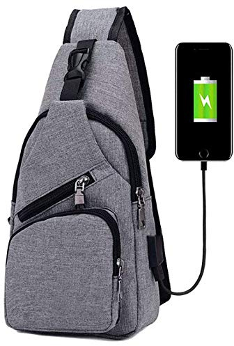 flintronic Sling Bag, Chest Bag with USB Charging Port, Men Women Lightweight Crossbody for Hiking,Cycling, Traveling (Include 1*USB Cable)