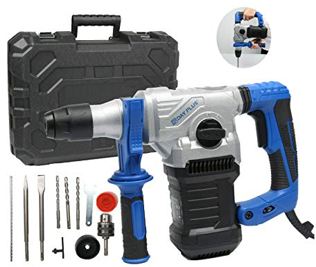 Huini Professional Bohrhammer 1500W mit 360 ° Drehgriff, SDS Plus System, 8tlg Bohr-Meißel-Set, 3 Funktion: Hammer/Bohren/Meißeln, Tragbarem Koffer