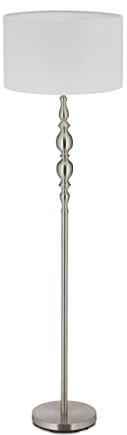 Relaxdays Lampada da Terra, Piantana Salotto E27, Cavo, Paralume Stoffa Ø 43 cm, Design Vintage, 155 cm, Bianco/Argento, 155 x 43 x 43 cm