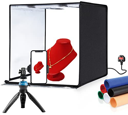 Photo Box, PULUZ Photo Studio Light Box Photography 60cm/24 inch Portable Light Tent LED 5500K White Light Dimmable Large Photo Booth Kit with 6 Backdrops