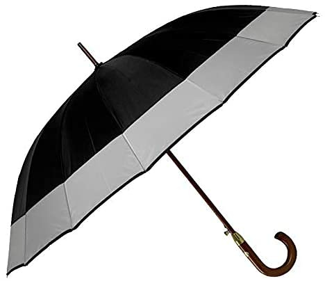 VIRSUS 1 Ombrello Grande G529B di colore nero con fascia da Uomo e Donna - Antivento, Automatico, Manico e Asta effetto Legno, pioggia inverno 16 Stecche
