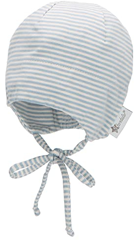 Sterntaler GOTS Beanie Ringel - Babymütze aus Singlejersey (Bio) gestreift - anschmiegsame Unisex Beanie Mütze zum Binden - Baby und Kinder Übergangsmütze, graublau, Größe 41