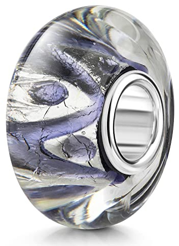 MATERIA by Matthias Wagner Glas Bead Glitzer Charm Lila mit Silberfolie für Beads Armband 1432