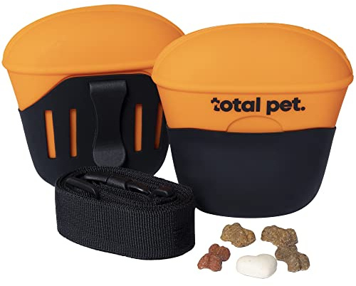Total Pet Leckerli-Beutel für Hunde und Hunde, Silikon, mit Gürtel und Clip, Magnetverschluss, Orange und Schwarz