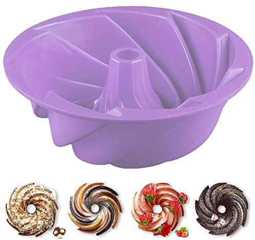 Molde Silicona Bizcocho Horno 1Pcs - Moldes Silicona Reposteria Redondo - Molde Silicona Bizcocho Savarin - Moldes Pastel - Molde BIZCOCHO Freidora de Aire - Molde Desmontable Antiadherente(Violeta)