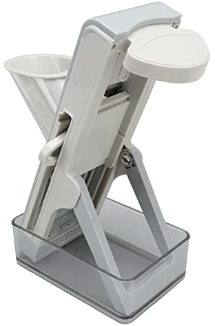 WOOXGEHM Rebanadora, Cortador Vertical de Verduras y Patatas, Ajustador de Espesor Plegable 3 en 1 con Caja de Almacenamiento para Cocina