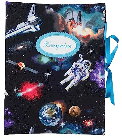 bettina bruder - Zeugnismappe DIN A4 - innen 30 Sichthüllen - Astronaut Weltraum Universum Kosmos Weltall schwarz bunt türkis