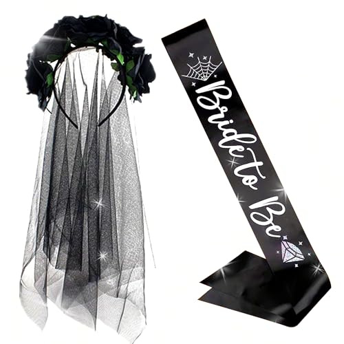 JeVenis Schwarz Brautschleier Jga Accessoires Frauen Bride To Be Schärpe Goth Bride To Be Deko Junggesellenabschied Frau Bride to be Sash