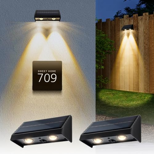 Solar Lights 3000K Warm White Downlights LED Dusk to Dawn Solar Wall Light Outdoor Waterproof for Mailbox, Address, House Number, Sign(2 Pack)