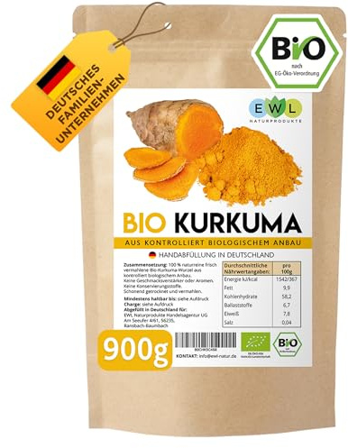 EWL BIO Kurkuma Pulver 900g | Curcuma fein gemahlen | Goldene Milch Gewürz