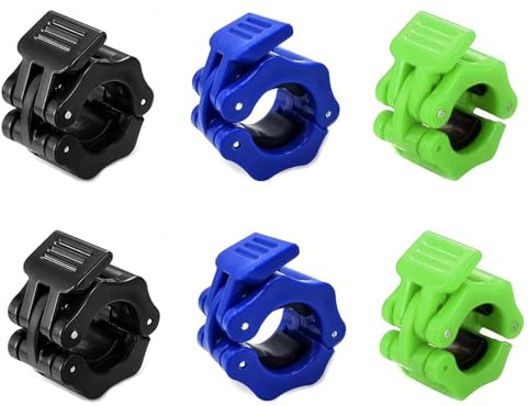 JSUOEO 6 PCS Barbell Clips, 1 Inch/2.5CM Non-Slip Quick Release Barbell Collars Weight Bar Clamps Clips Weightlifting Training Locks Clamp (3 colors)
