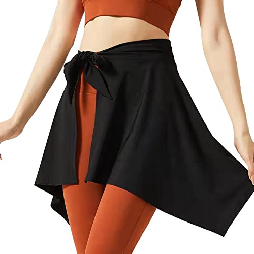 Keenso Sports Skirt Cover, Polyester Fiber Soft One Piece Straps Absorbent Yoga Tennis Tie Up Skirt for Fitness Tennis Yoga Jogging (Black)