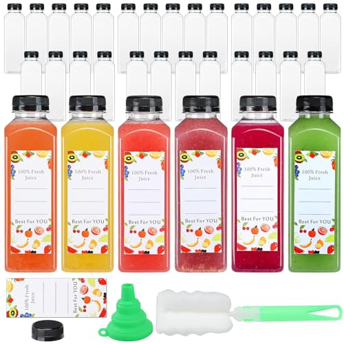 DANALLAN 33pcs 16oz Plastic Bottles with Caps, Premium Juice Containers with Lids, Clear Empty Reusable Smoothie Bottles for Beverage Drinking Milk