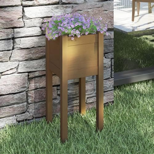 Rantry Casa Blumenkasten für den Garten, Blumenkasten aus Holz, Balkonkasten, Blumentöpfe, Outdoor-Pflanzgefäß, Balkon, Blumenkasten, Holz, außen, braun, 31 x 31 x 70 cm, aus Kiefernholz, Möbel