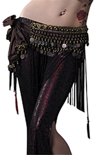 Frauen Bauchtanz Rock Bauchtanz-Münzgürtel for Frauen, Bauchtanz-Kleidung, Zubehör, Quaste, Hüfttuch, Fransen für Damen Mädchen(Braun)