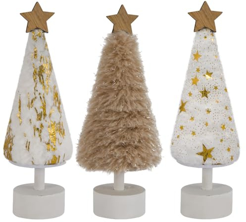 Weihnachtsdekorationen Indoor 3 x hölzerner Weihnachtsbaum mit Plüsch Weihnachtsdekorationen für Haus Bauernhaus Rustikale glänzende Zeichen Regal Mantel Kamin Tisch Fensterbank Party Dekor Geschenk