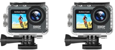 Fiorky 2set Action Camera Dual Screen Camera 30m Waterproof Exercise Video Recorder 120° Wide Angle Sport Camcorder with Accessories Kit
