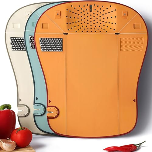HYQNG Folding Chopping Board Multi-Functional Collapsible Cutting Board for Kitchen, 100% BPA Free, Dishwasher Safe, 6 in 1 Camping Chopping Board with Grater, Grinder, and Knife Sharpener 3pcs