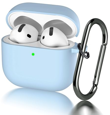 Seltureone Hülle für Airpods 4 (2024) mit Schlüsselanhänger, [Front-LED Sichtbar] Weiche Silikon Stoßfester Hülle, Unterstützung für Kabelloses Laden - Hellblau