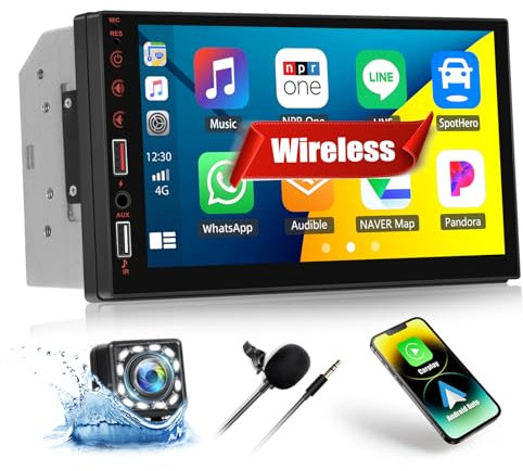 CAMECHO Doppel Din Autoradio mit Wireless Carplay YouTube +Rückfahrkamera, 7 Zoll Touchscreen Android Auto Radio mit Bluetooth FM Mirror Link Lenkradsteuerung AUX EQ Ton