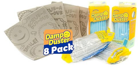 Scrub Daddy Paquete de Esponja y Toalla húmeda, 4 esponjas para Quitar el Polvo y 4 Toallas húmedas para Quitar el Plumero, Deslizar y pulir persianas, zócalos, Muebles y más (Paquete de 8 Piezas)