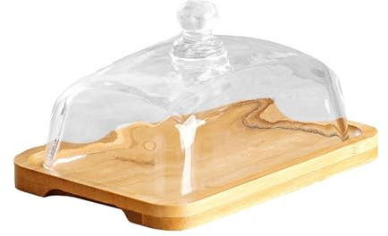 Sharplace Support à gâteau en Bois avec Couvercle, boîte à Fromage recouverte de Verre, présentoir décoratif de Fruits, Plateau de Serveur, Assiette à gâteau, Couleur Bois Clair