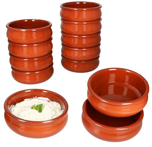 MamboCat 12er Set Berlin Cazuela Schale bauchig Tonware I Ø 18,5 cm I Größe L I mediterrane Tapas-Schüssel I Jedes Teil EIN Unikat I für Mittelalter & Wikinger Markt