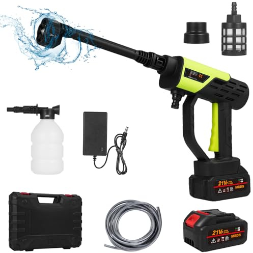 Idropulitrice senza fili, 21 V, 30 bar/435 PSI, alimentata a batteria con 2 batterie, ugello 6 in 1, cannone in schiuma, tubo da 4,6 m per irrigazione, pulizia, lavaggio auto, lavaggio pavimenti