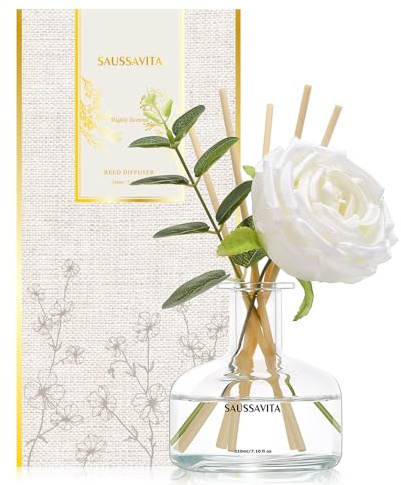 Raumduft Reed Diffuser Weiße Blüten 210ml,120 Tage langanhaltend | Transparente Flasche mit rundem Korpus,7 Duftstäbchen,Lufterfrischer für Badezimmer,Wohnzimmer und Schlafzimmer Dekoration