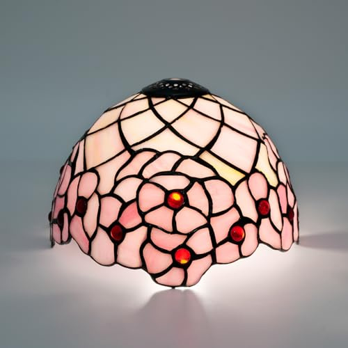 Ersatz-Lampenschirm im Tiffany-Stil, 20,3 cm, rosa Kirschblüten-Buntglas-Deckenlampenschirm, handgefertigter kuppelförmiger kleiner Lampenschirm for Nachttischlampen, Pendelleuchten, Kronleuchter