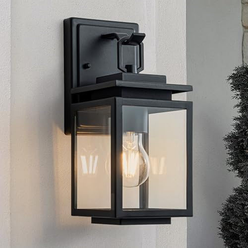 FTL Wandleuchte Aussen, E27 Aussenlampe Wand mit Klarglas, Eckige Wandlaterne Außenlampe, 60W Max Außenwandleuchten, IP44 Wasserdicht Aussenbeleuchtung Hauswan für Hauseingang, Garten, Mattschwarz