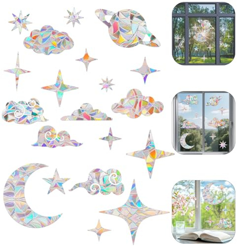 28 Stück Prism-Fenster-Abziehbilder, Fensteraufkleber Vögel Anti kollision, Sonnenfänger Aufkleber Auncatcher Fenstersticker, Regenbogen Rainbow Vogelschutz Sticker Fenster