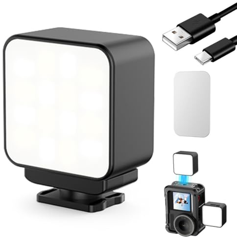 RANJIMA Mini Luce Video con Chiusura Rapida Magnetica, Video Light 16 Perle LED Portatile Fotocamera Luce Fotografica Portatile per Action Camera Luce per AC3/4/5