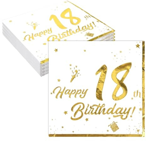 40 Stück Servietten 18 Geburtstag Elegante Servietten Weiß mit Gold Schrift | Festliche Deko 18. Geburtstag Junge Mädchen, Tischdekoration für Jubiläum & Party, Papierservietten 33x33 cm
