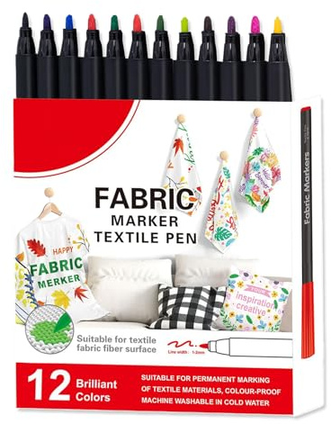Hogvinnatil Marqueurs pour tissus – 12/24 couleurs feutres peinture pour toile – Stylo lavable pour peinture textile maison extérieure chaussures en céramique graffiti shopper nappe polyester