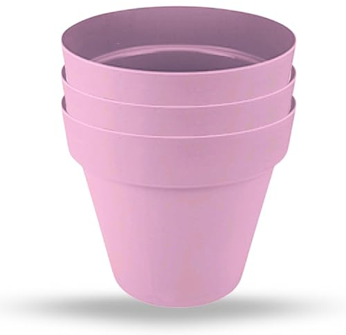 AKH® Plant Pots Indoor & Outdoor | 13 cm | Pack of 3 | Plastic Flower Pots with Drainage Holes | Decorative Self‑Watering Planter Set | Ideal for Herbs, Succulents, Tabletop & Garden Use (Blush pink)