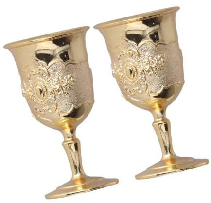 Hoement 2piezas Copas De Vino Retro Doradas Cáliz Metálico Para Fiesta Bar y Banquetes Ligero y Elegante Apto Para Whisky y Cócteles