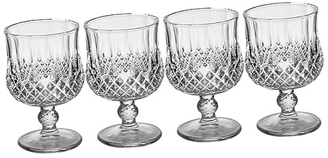 MUELODSIC Diamond Cut Brandy Glasses Set 4pcs, 350ml Crystal Glass Stemware with Etched Red Wine and Sparkling Wine Goblets, Frosted Novelty Cocktail Drinking Glasses for Parties and Home