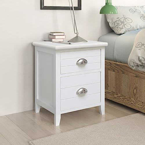 sephironlbb Bedside Tables Set of 2, White, Paulownia Wood and Plywood with 2 Drawers, 38 x 28 x 45 cm, Versatile as a Bedside Cabinet or Side Table for Bedroom and Living Room